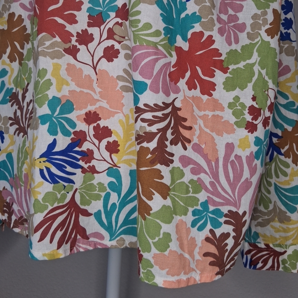 St. John's Bay Womens Split Crew Neck Roll-tab Sleeve Blouse Coral Multicolor PM - Picture 13 of 16